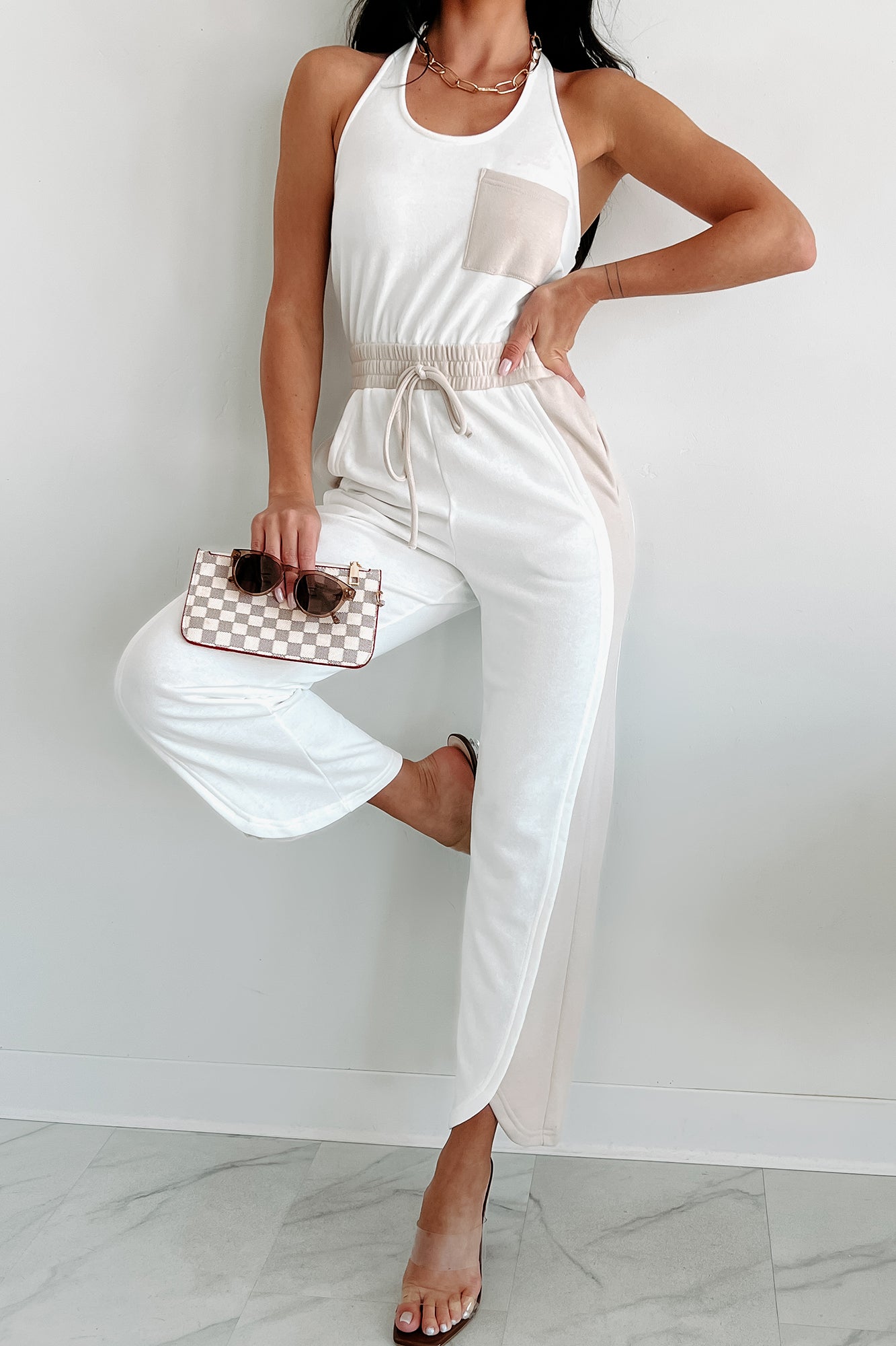 Summer Sunsets Halter Jumpsuit (White/Seashell)