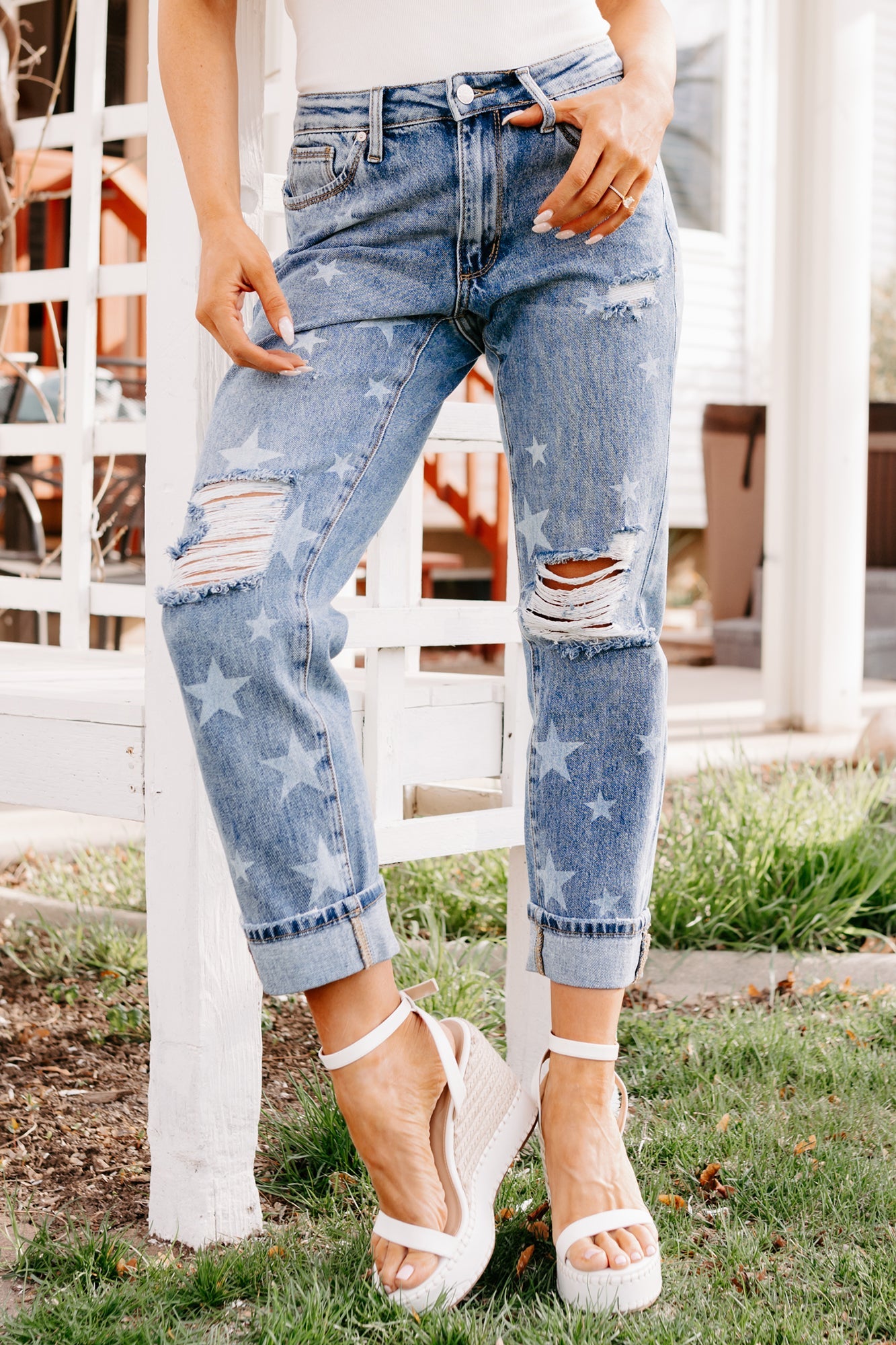 Ruth Star Print Distressed Saige Jeans (Medium)
